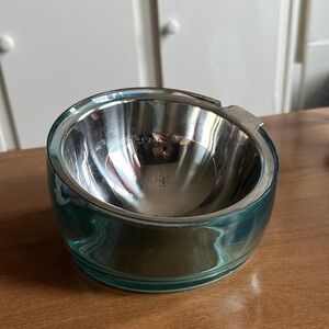 Stainless Steel Cat Bowl with Green Glass Base